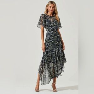 Astr Navy Floral Midi Dress